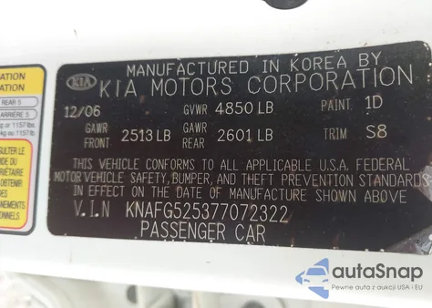 2007 Kia Rondo Lx z USA, uszkodzony, nr VIN KNAFG525377072322